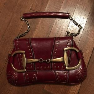 Rina Rich Burgundy Purse with Gold Snaffle Bit